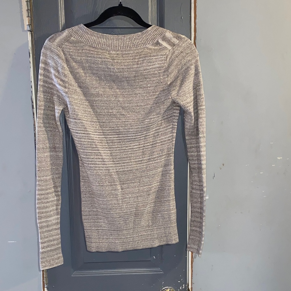 Express Light Gray V-Neck Sweater - Picture 3 of 4